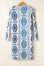 Load image into Gallery viewer, Sky Blue Western Aztec Printed Open Front Long Cardigan
