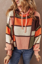Load image into Gallery viewer, Orange Color Block Waffle Knit Drawstring Mock Neck Sweater
