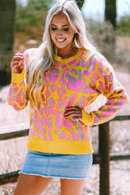 Load image into Gallery viewer, Vitality Orange Abstract Print Ribbed Trim Baggy Sweater
