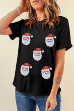 Load image into Gallery viewer, Black Faux Sequin Christmas Claus Pattern Crewneck T Shirt
