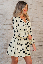 Load image into Gallery viewer, Beige Polka Dot Printed Surplice V Neck Puff Sleeve Mini Dress
