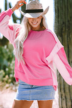 Load image into Gallery viewer, Bonbon Cable Knit Colorblock Exposed Seam Sweatshirt
