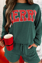Load image into Gallery viewer, Evergreen Corded MERRY Graphic Long Sleeve Top and Shorts Set
