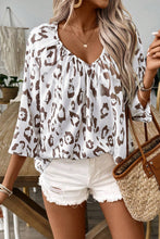 Load image into Gallery viewer, Khaki Leopard Print Ruched V Neck 3/4 Sleeve Blouse
