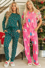 Load image into Gallery viewer, Green Christmas Candy Cane Printed Top and Pants Lounge Set
