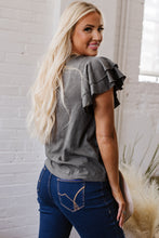 Load image into Gallery viewer, Dark Grey Layered Ruffle Short Sleeve Round Neck Top
