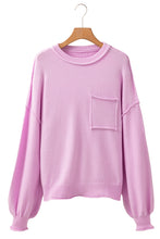 Load image into Gallery viewer, Pink Raw Edge Ribbed Detail Drop Shoulder Sweater
