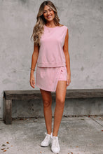 Load image into Gallery viewer, Light Pink 2 Pieces Mineral Wash Cotton Tank Top Lined Split Skirt Set
