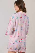 Load image into Gallery viewer, Light Pink Christmas Wine Glass Print Bow Knot Two Piece Pajama Set
