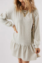 Load image into Gallery viewer, White Solid Color Puff Sleeve Ruffle Hem Mini Dress
