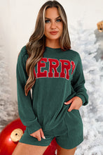 Load image into Gallery viewer, Evergreen Corded MERRY Graphic Long Sleeve Top and Shorts Set
