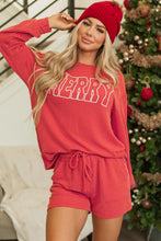 Load image into Gallery viewer, Racing Red Corded MERRY Graphic Long Sleeve Top and Shorts Set
