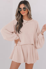 Load image into Gallery viewer, Jet Stream Corded Lantern Sleeve Top High Waist Ruffled Mini Skirt Set
