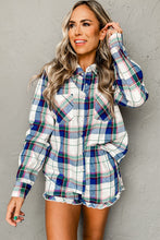 Load image into Gallery viewer, Blue Plaid Print Shirt and Shorts 2Pcs Lounge Set
