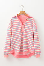 Load image into Gallery viewer, Pink Stripe Buttoned V Neck Collared Drop Shoulder Top
