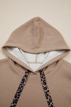 Load image into Gallery viewer, Dark Khaki Thermal Textured Leopard Drawstring Baggy Hoodie
