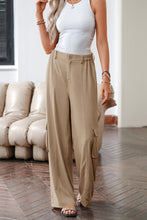 Load image into Gallery viewer, Camel Solid Color Elastic High Waist Loose Cargo Pants
