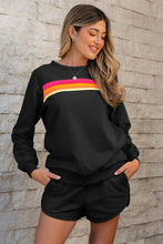 Load image into Gallery viewer, Black Striped Accent Pullover and Shorts Two Piece Casual Set
