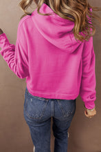 Load image into Gallery viewer, Sachet Pink Solid Drop Shoulder Drawstring Cropped Hoodie
