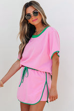 Load image into Gallery viewer, Bonbon Colorblock Edge Drop Shoulder T Shirt and Skort 2Pcs Set
