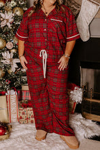 Load image into Gallery viewer, Red Plus Size Plaid Short Sleeve Shirt Loose Pants 2pcs Pajama Set
