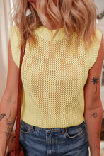 Load image into Gallery viewer, Yellow Solid Color Hollowed Knit Round Neck Sweater Vest
