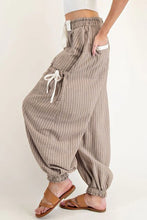 Load image into Gallery viewer, Brown Stripe Drawstring Cargo Jogger Pants with Pockets

