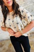 Load image into Gallery viewer, Beige Bow Print Puff Short Sleeve Top
