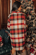 Load image into Gallery viewer, Red Brushed Plaid Buttoned Front Side Slit Tunic Shacket

