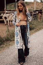 Load image into Gallery viewer, Sky Blue Western Aztec Printed Open Front Long Cardigan
