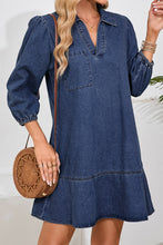 Load image into Gallery viewer, Sail Blue V Neck Collared Single Chest Pocket Long Sleeve Denim Dress
