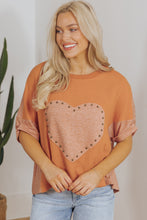 Load image into Gallery viewer, Desert Gold Stud Heart Patch Textured Front Dolman Top
