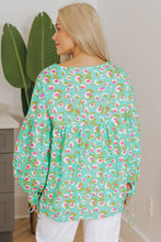 Load image into Gallery viewer, Green Abstract Printed Lace-up Lantern Sleeve Babydoll Blouse
