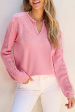 Load image into Gallery viewer, Peach Blossom Flower Detail Knitted Notched Neck Sweater
