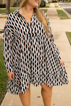 Load image into Gallery viewer, Apricot Geometric Print Collared V Neck Plus Size Mini Dress
