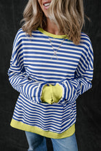 Load image into Gallery viewer, Blue Stripe Oversized Contrast Trim Pullover Sweatshirt
