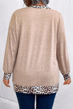 Load image into Gallery viewer, Parchment Leopard Patchwork V Neck Long Sleeve Plus Size Top
