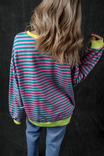 Load image into Gallery viewer, Green Stripe Oversized Contrast Trim Pullover Sweatshirt
