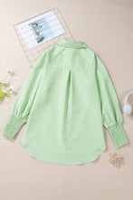 Load image into Gallery viewer, Grass Green Striped Shirred Cuff Buttoned Loose Fit Shirt
