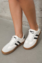 Load image into Gallery viewer, White Striped Lace-up Flat Sneakers
