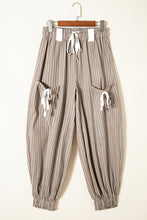 Load image into Gallery viewer, Brown Stripe Drawstring Cargo Jogger Pants with Pockets
