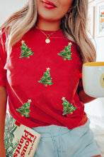 Load image into Gallery viewer, Red Sequined Christmas Tree Graphic Crewneck T Shirt
