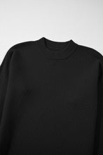 Load image into Gallery viewer, Black Solid Textured Knit Split Cuff Drop Shoulder Loose Sweater
