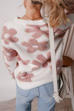Load image into Gallery viewer, White Textured Flower Drop Shoulder Loose Sweater
