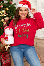 Load image into Gallery viewer, Racing Red Sparkle All The Way Tinsel Crew Neck Plus Size Sweater
