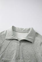 Load image into Gallery viewer, Gray Fleece Lined Zip Up Stand Collar Thumbhole Sleeve Sweatshirt
