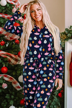 Load image into Gallery viewer, Navy Blue Colorful Christmas Lights Print Shirt and Pants Pajama Set
