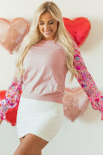 Load image into Gallery viewer, Oatmeal Floral Printed Patchwork Smocked Lantern Sleeve Knit Top

