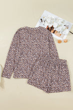 Load image into Gallery viewer, Khaki Leopard Ribbed Long Sleeve Top Drawstring Shorts 2pcs Outfit
