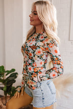 Load image into Gallery viewer, Orange Floral Mesh Slim Long Sleeve Crop Top

